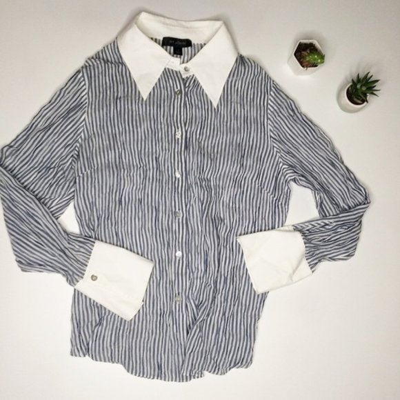 St. John Tops - St. John 16 Collared Striped Button Down Blouse